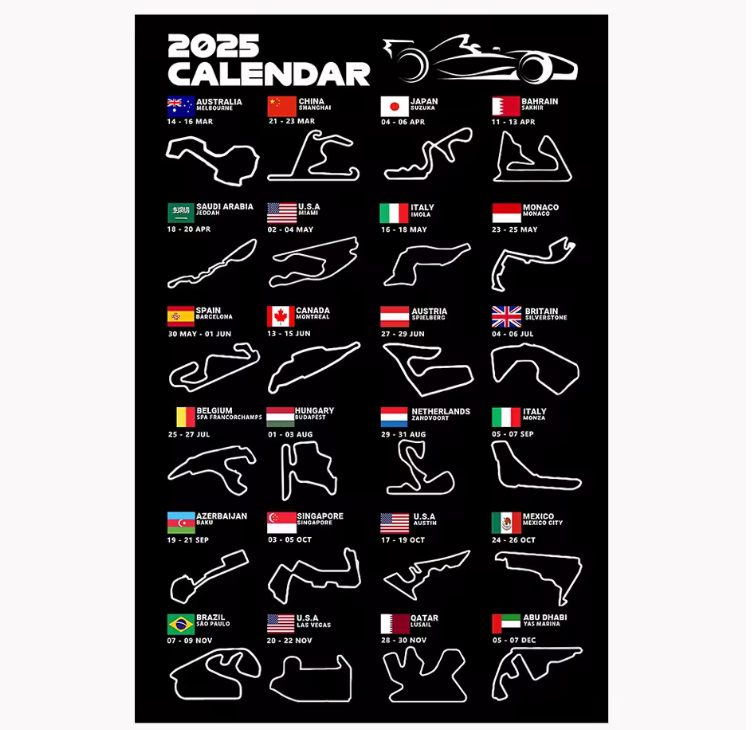 2025 F1 World Racing Track Poster – Canvas Wall Art (Unframed)