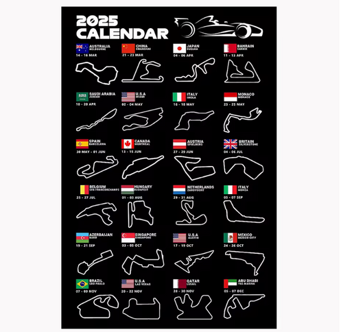 2025 F1 World Racing Track Poster – Canvas Wall Art (Unframed)
